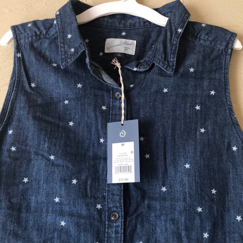 New Chambray Top no sleeve shirt, vest s.M Stars - Picture 3 of 7
